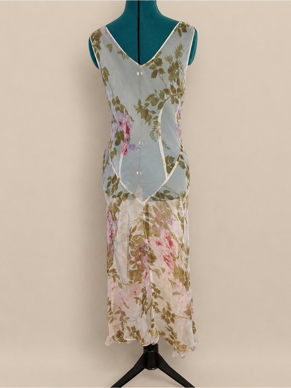Sheer Floral Mesh Maxi Dress Romantic Fairycore Cowl Neck Slip Dress Overlay - Picture 2 of 10
